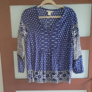 Lucky Brand Blue and White Patterned Blouse